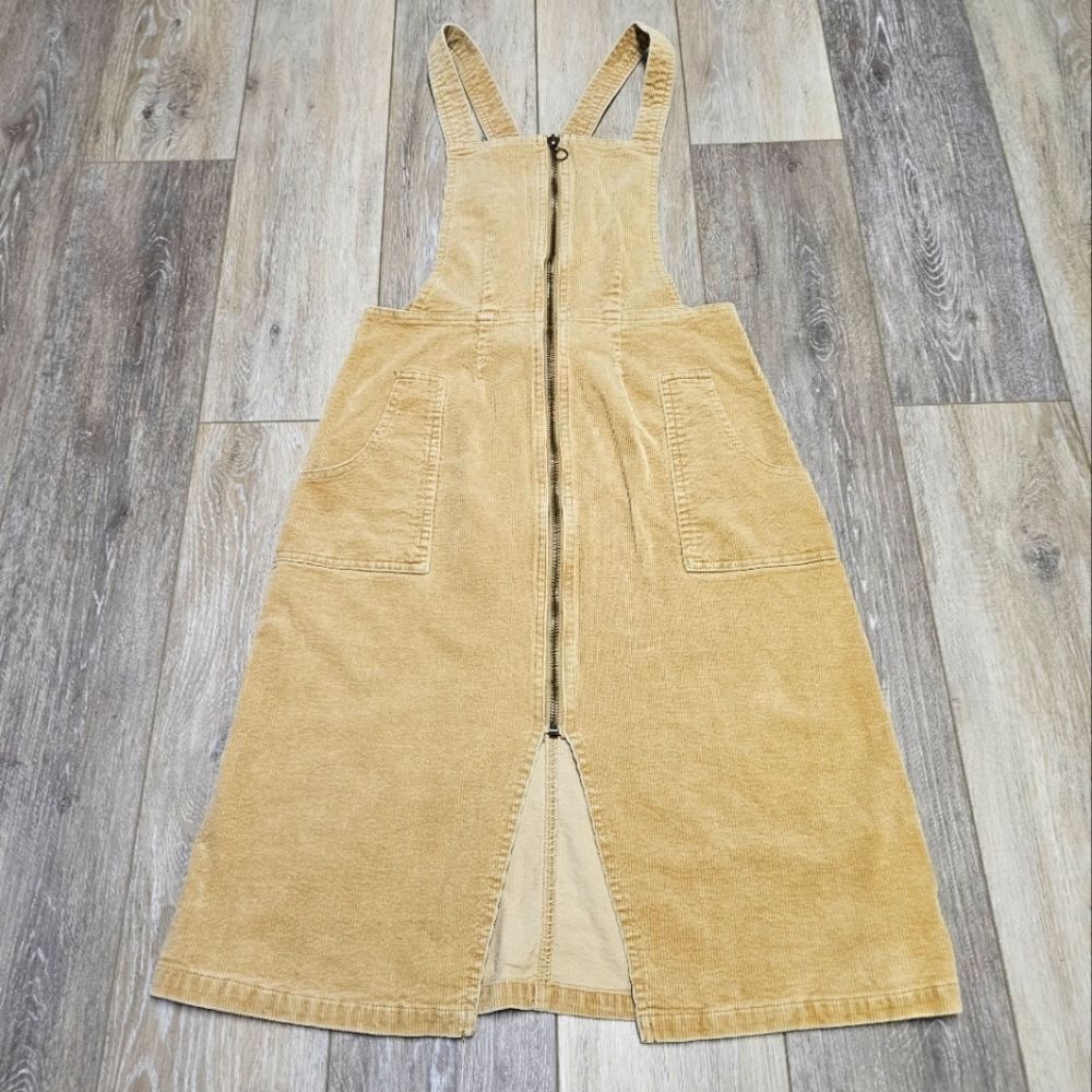 Minkpink Full Zip Front Corduroy Jumper Mini Dress Women's XS Tan Kahki